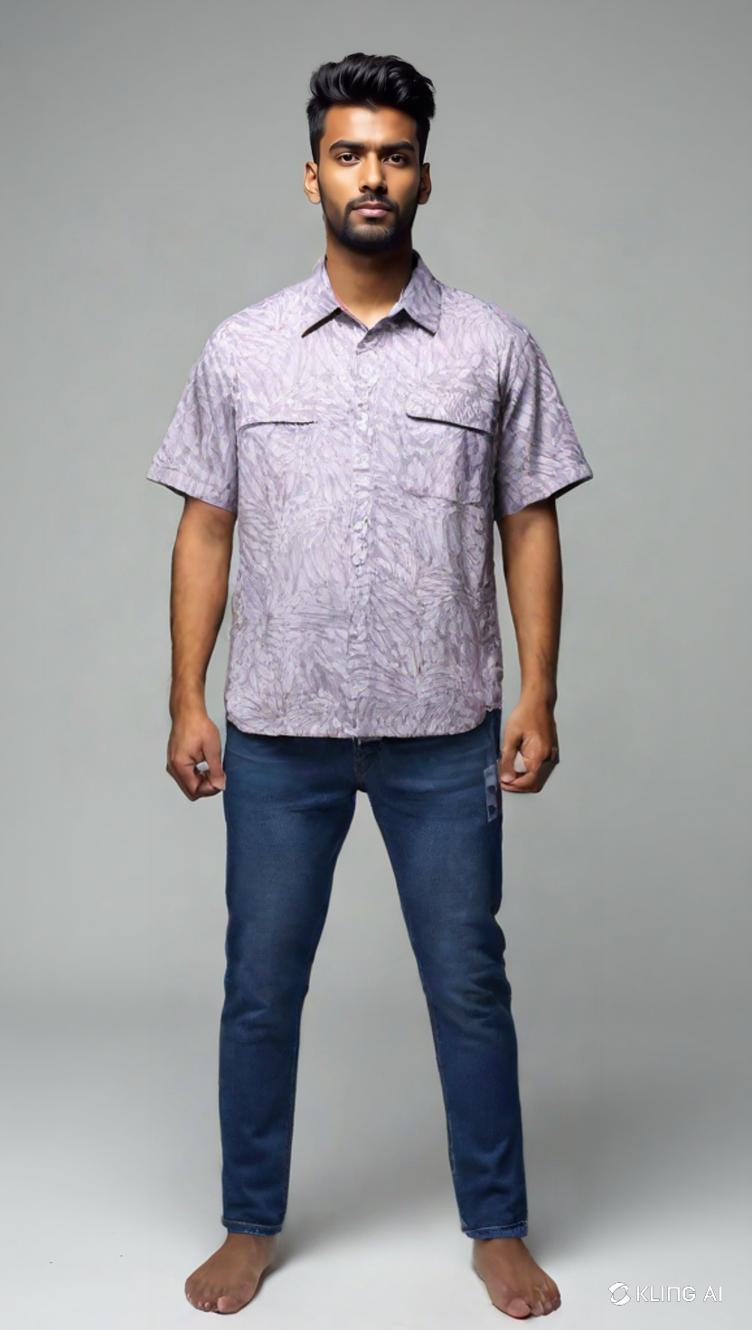 Men’s Short Sleeve Leaf Print Casual Shirt – Lavender